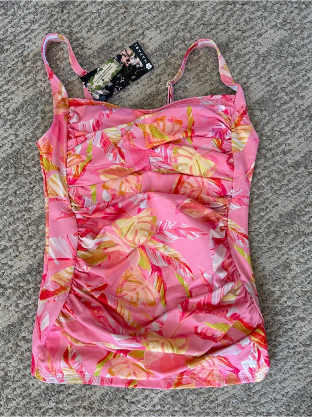NWT Hapari Pink Tropical Tankini Top Size L Ruched Floral Swim Top - Picture 2 of 10